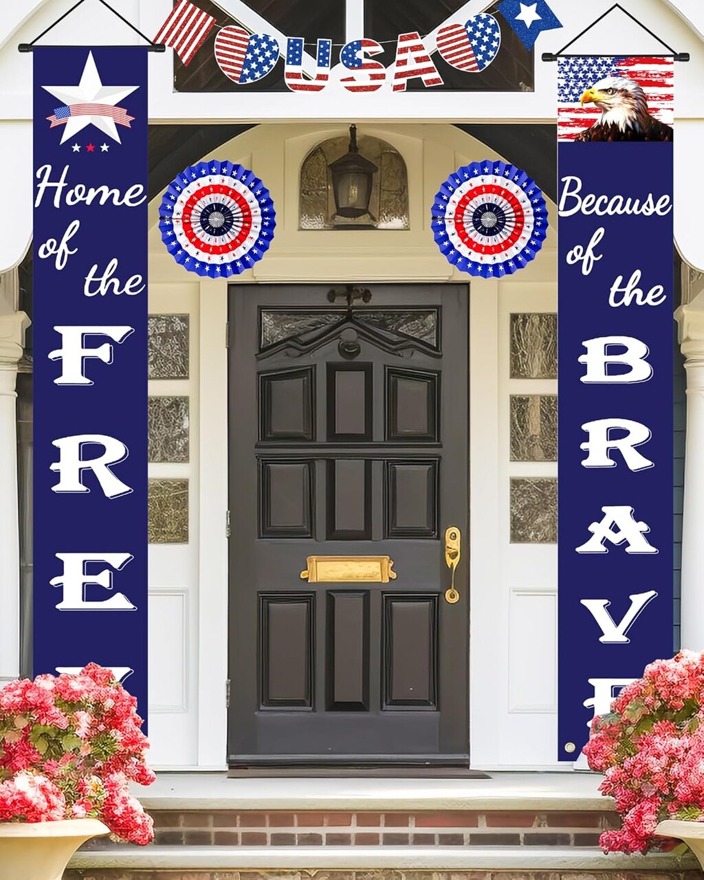 Patriotic Decorations for Memorial day, 4th of July Decor American Flag Patriotic Porch Sign Banners